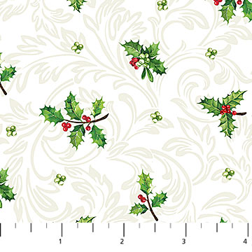 Yuletide Traditions Holly Mini White Multi Deborah Edwards Northcott Cotton Fabric