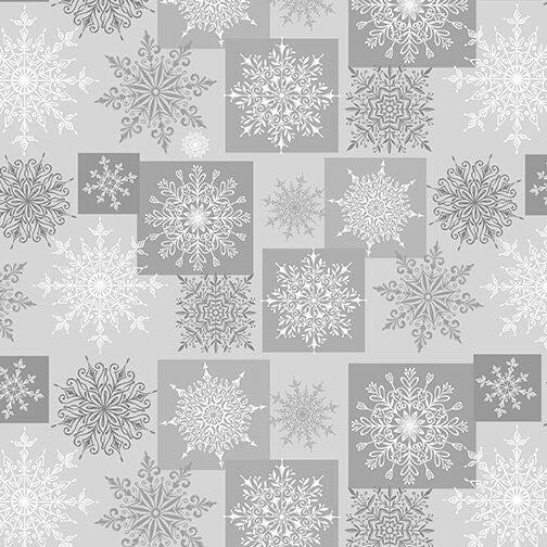 Holiday Lane Snowflakes Blocks Gray Jan Shade Beach Henry Glass Cotton Fabric