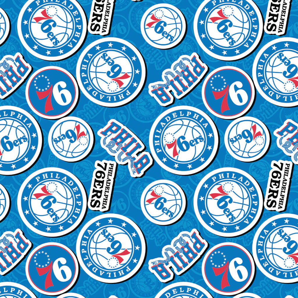 Philadelphia 76ers NBA Basketball 2023 Sticker Toss Blue Camelot Cotton Fabric