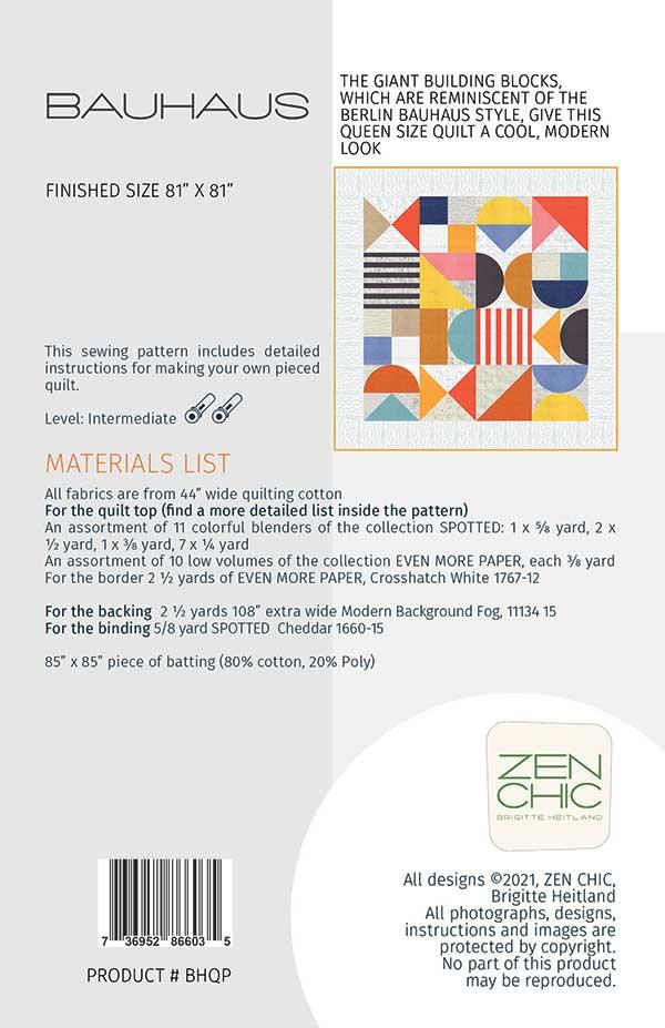 Bauhaus 81''x81'' Quilt Pattern Brigitte Heitland Zen Chic ZC-BHQP