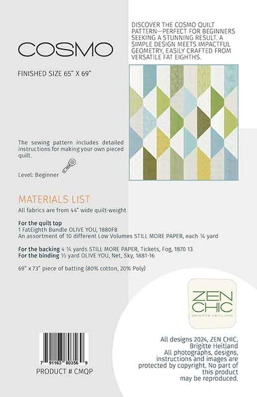 Cosmo G 65''x69'' Quilt Pattern Brigitte Heitland Zen Chic ZC-CMQP