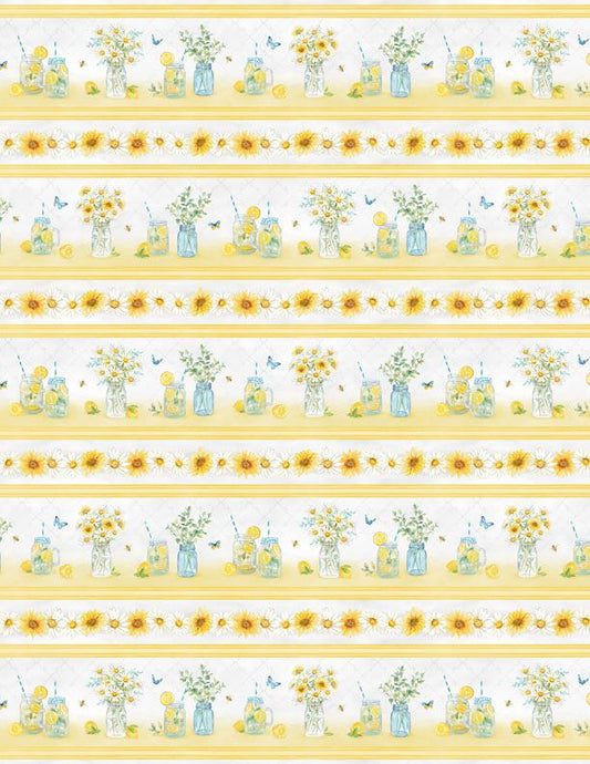 Zest Life Border Stripe Lemon Floral Multi Cynthia Coulter Wilmington Prints Cotton Fabric