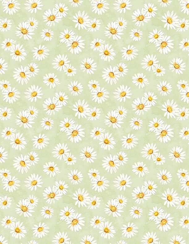 Zest Life Daisy Toss Green Cynthia Coulter Wilmington Prints Cotton Fabric