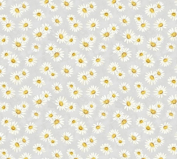 Zest Life Daisy Toss Grey Cynthia Coulter Wilmington Prints Cotton Fabric