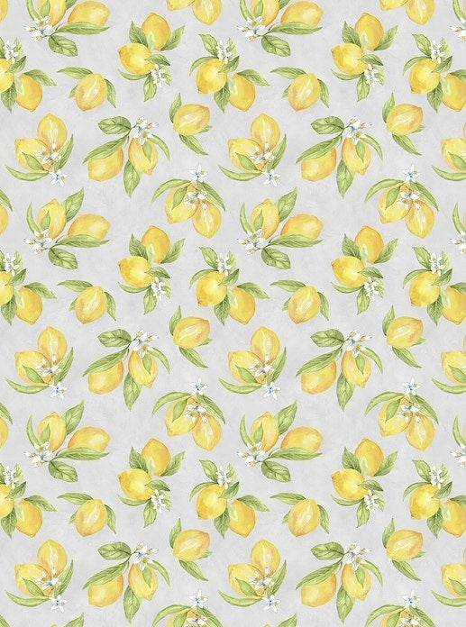 Zest Life Lemon Toss Grey Cynthia Coulter Wilmington Prints Cotton Fabric