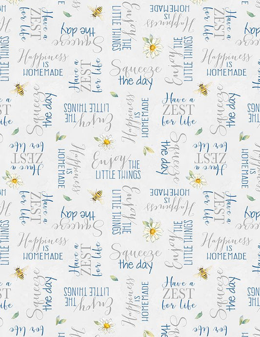 Zest Life Word Toss Grey Cynthia Coulter Wilmington Prints Cotton Fabric