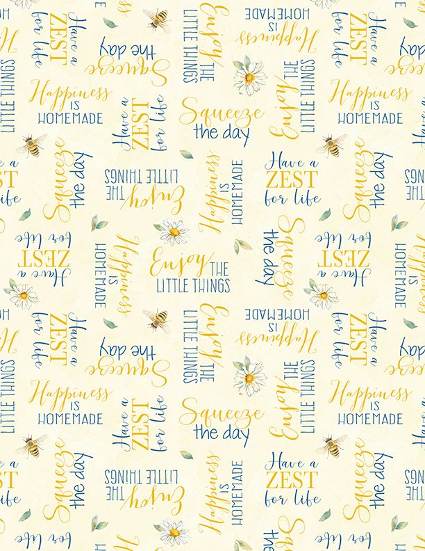 Zest Life Word Toss Yellow Cynthia Coulter Wilmington Prints Cotton Fabric