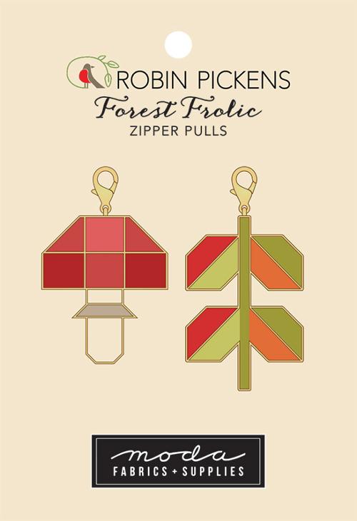 Zipper Pulls Charms Mushroom and Leaves 2 count Robin Pickens Moda Moda-RP100