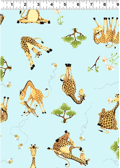 Zoe the Giraffe Tossed Giraffes Aqua Susybee Clothworks Cotton Fabric CLT-SB20358-930