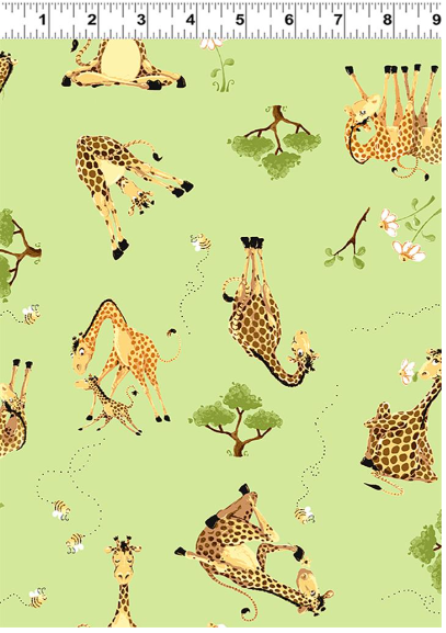 Zoe the Giraffe Tossed Giraffes Lime Susybee Clothworks Cotton Fabric CLT-SB20358-815 | US Fabric Shop