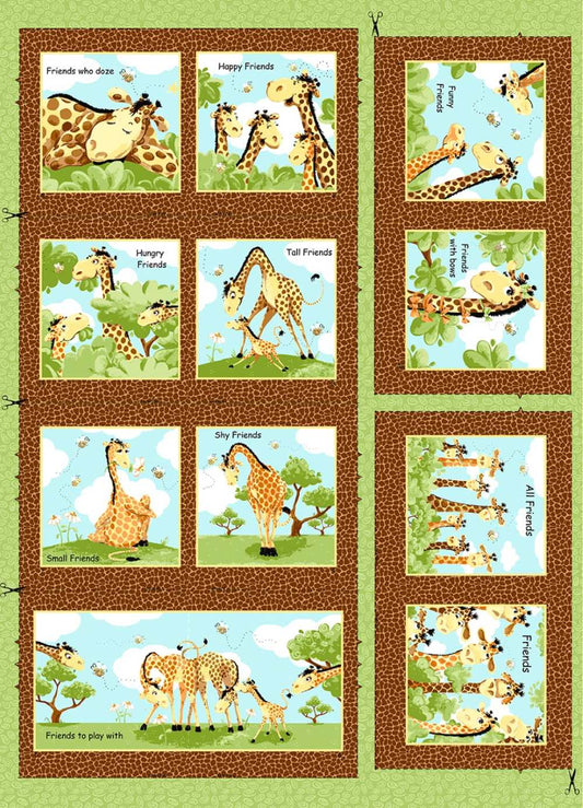 Zoe the Giraffe Zoe II Storybook Panel 36" Brown Susybee Clothworks Cotton Fabric CLT-SB20356-280