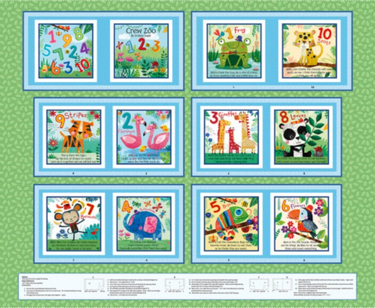Zoo Crew Book Panel 36" Sage Green Lindsey Sagar Blank Quilting Cotton Fabric BQ-3871P-66