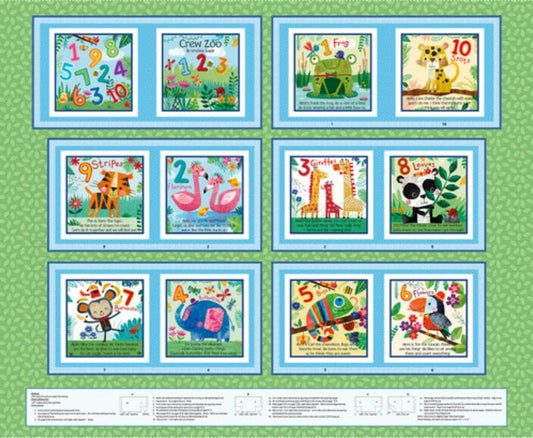 Zoo Crew Book Panel 36" Sage Green Lindsey Sagar Blank Quilting Cotton Fabric