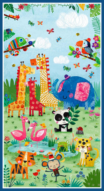 Zoo Crew Panel 24" Sage Green Lindsey Sagar Blank Quilting Cotton Fabric