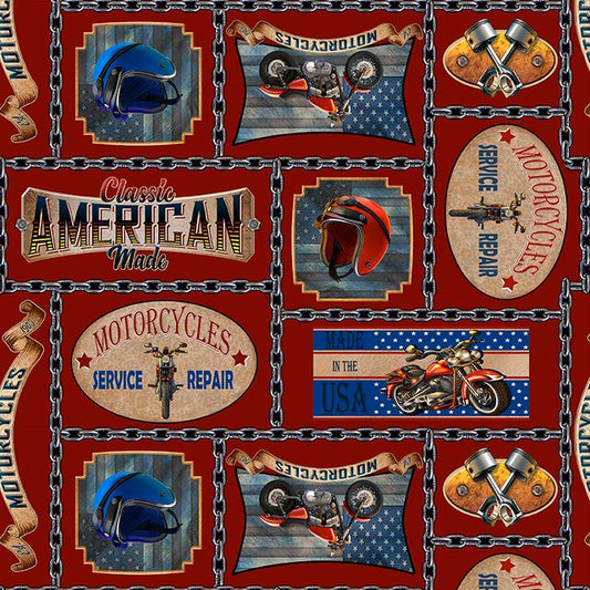 Live to Ride Motorcycle Patch Red JQ Designs Blank Quilting Cotton Fabric