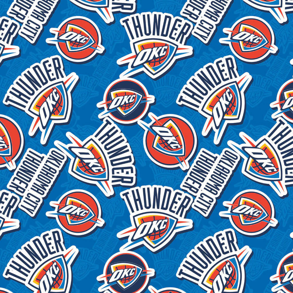 Oklahoma City Thunder NBA Basketball 2023 Sticker Toss Blue Camelot Cotton Fabric