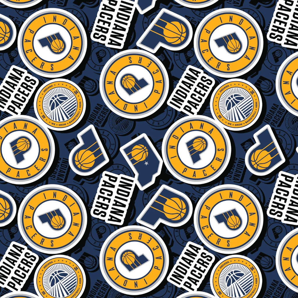 Indiana Pacers NBA Basketball 2023 Sticker Toss Blue Camelot Cotton Fabric