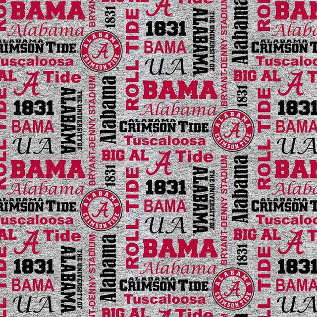 Alabama Crimson Tide NCAA College Bama Heather Verbiage Wording FLEECE Sykel Fabric