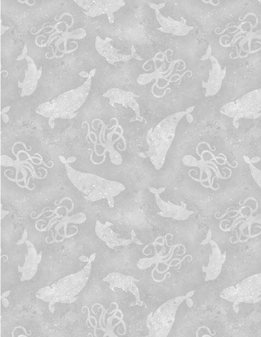 Paradise Bay Sea Creatures Silhouettes Gray Lola Molina Wilmington Prints Fabrics Cotton Fabric