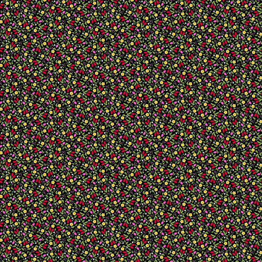 Little Ladies Giggle Garden Floral Black Tami Jones Andover Fabrics Cotton Fabric AF-A-10506-K
