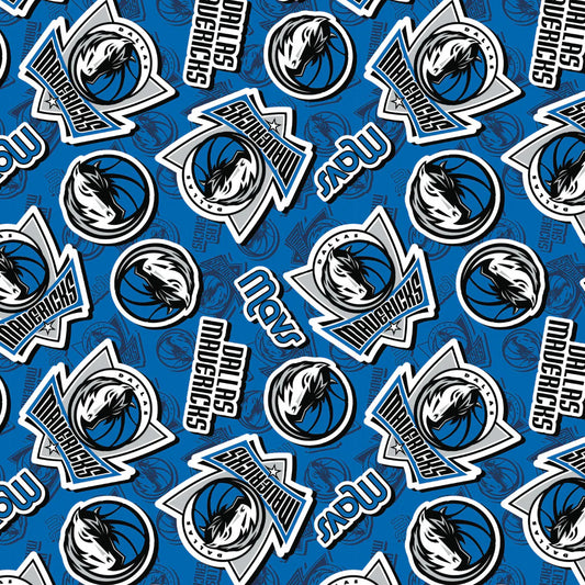 Dallas Mavericks NBA Basketball 2023 Sticker Toss Blue Camelot Cotton Fabric