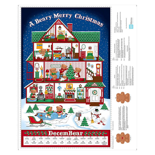 Merry Beary Advent Calendar Sew N Go VIII 36" cut Quilting Treasures Cotton Fabric