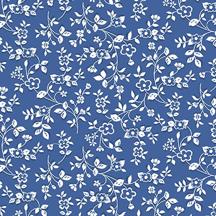 Anthem Mini Floral Medium Blue Satin Moon Designs Blank Quilting Cotton Fabric