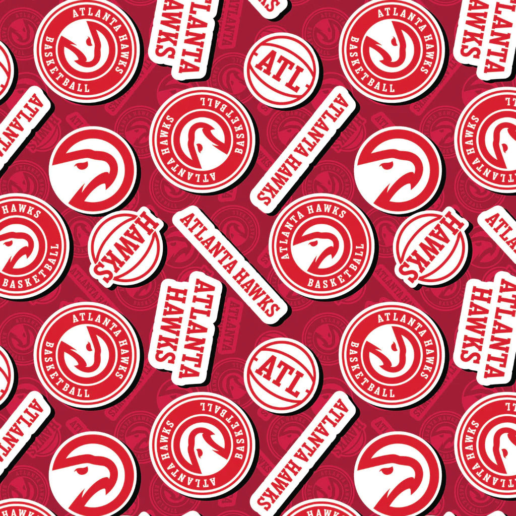 Atlanta Hawks NBA Basketball 2023 Sticker Toss Multi Red Camelot Cotton Fabric