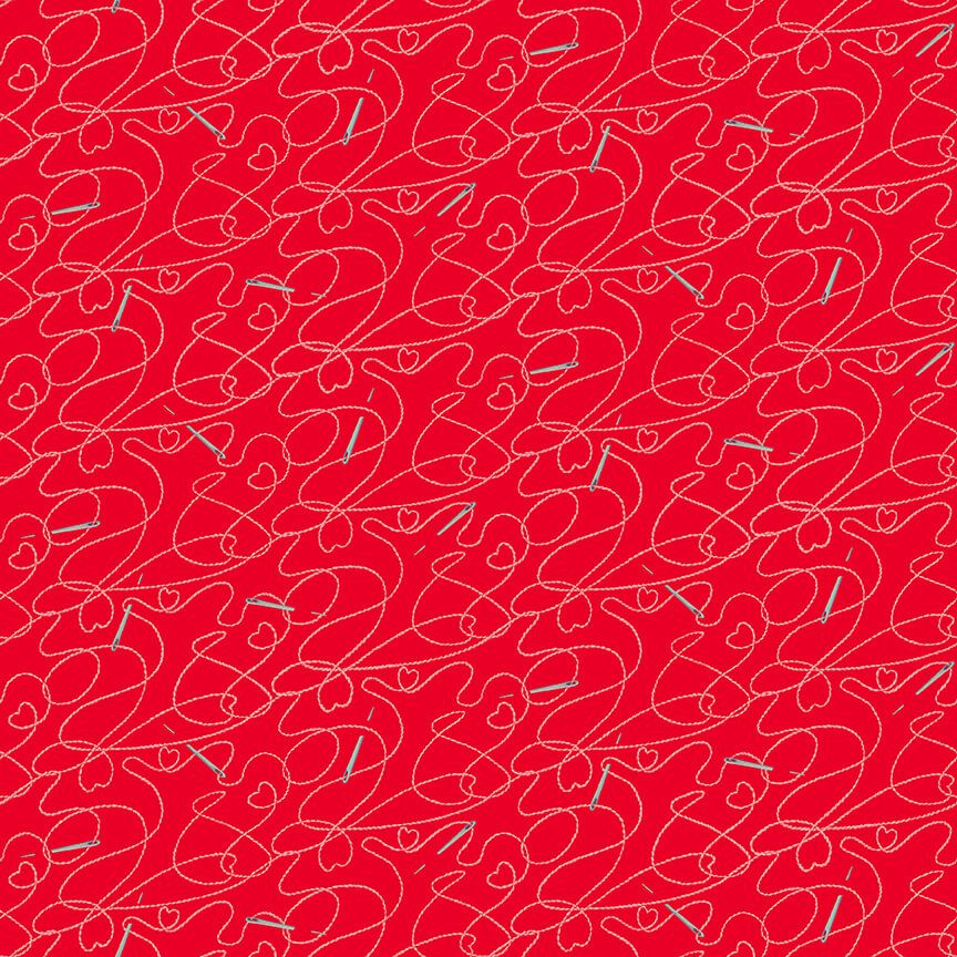 Just Sew Happy Stitch and Needle Red Jane Alison Henry Glass Cotton Fabric