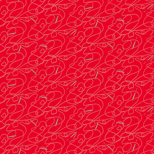 Just Sew Happy Stitch and Needle Red Jane Alison Henry Glass Cotton Fabric