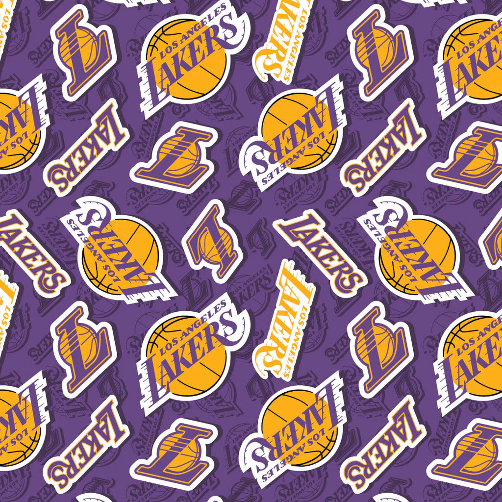 Los Angeles Lakers NBA Basketball 2023 Sticker Toss Purple Camelot Cotton Fabric