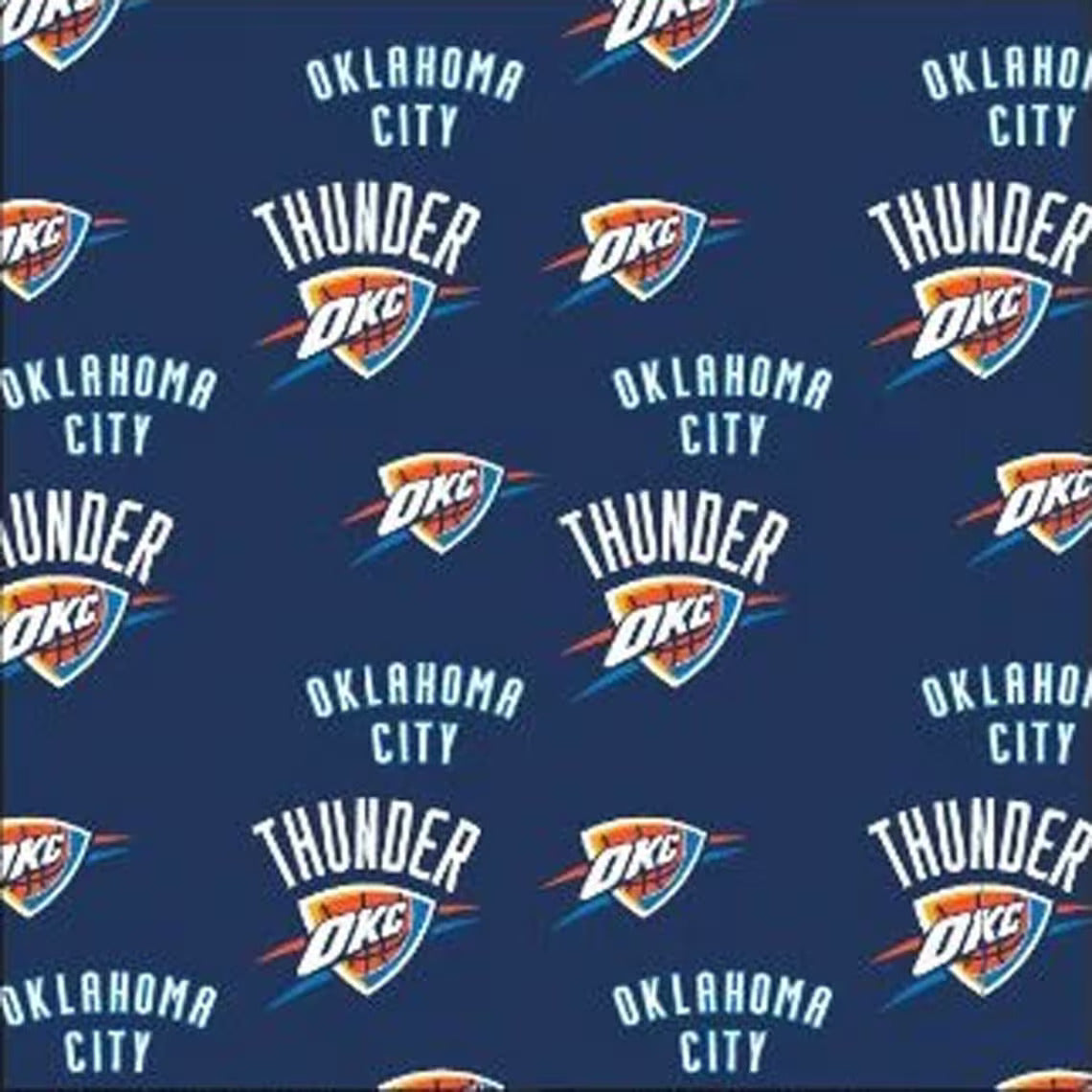 Oklahoma City Thunder NBA Basketball Logo Allover Navy Camelot Cotton Fabric