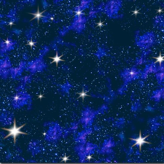 In Space Blue Space Sky Bright White Stars Landscape Medley Elizabeth's Studio Cotton Fabric