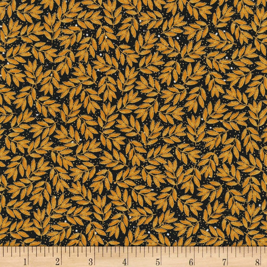 Leaves Gold Metallic Holiday Blender Gold and Black Timeless Treasures Cotton Fabric