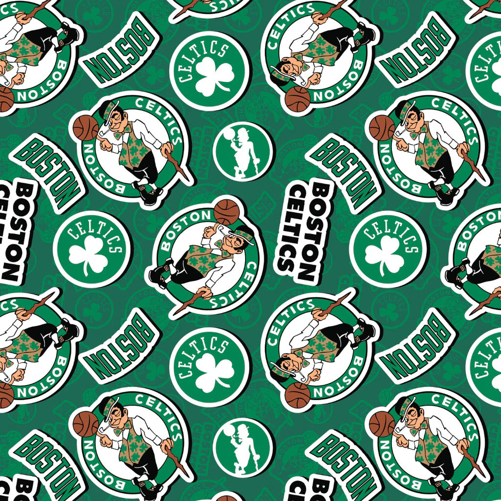 Boston Celtics NBA Basketball 2023 Sticker Toss Green Camelot Cotton Fabric