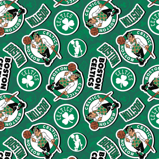 Boston Celtics NBA Basketball 2023 Sticker Toss Green Camelot Cotton Fabric