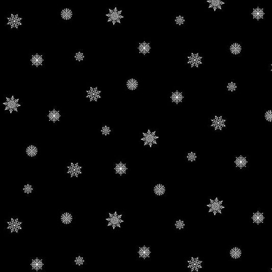 Holiday Happy Place Small Snowflake White Black Jan Shade Beach Henry Glass Cotton Fabric