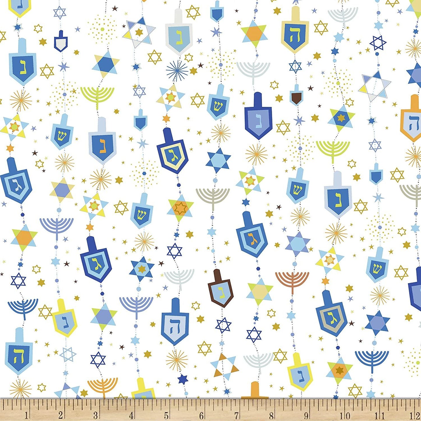 Hanukkah Greetings Hanukkah Motifs White Quilting Treasures Cotton Fabric