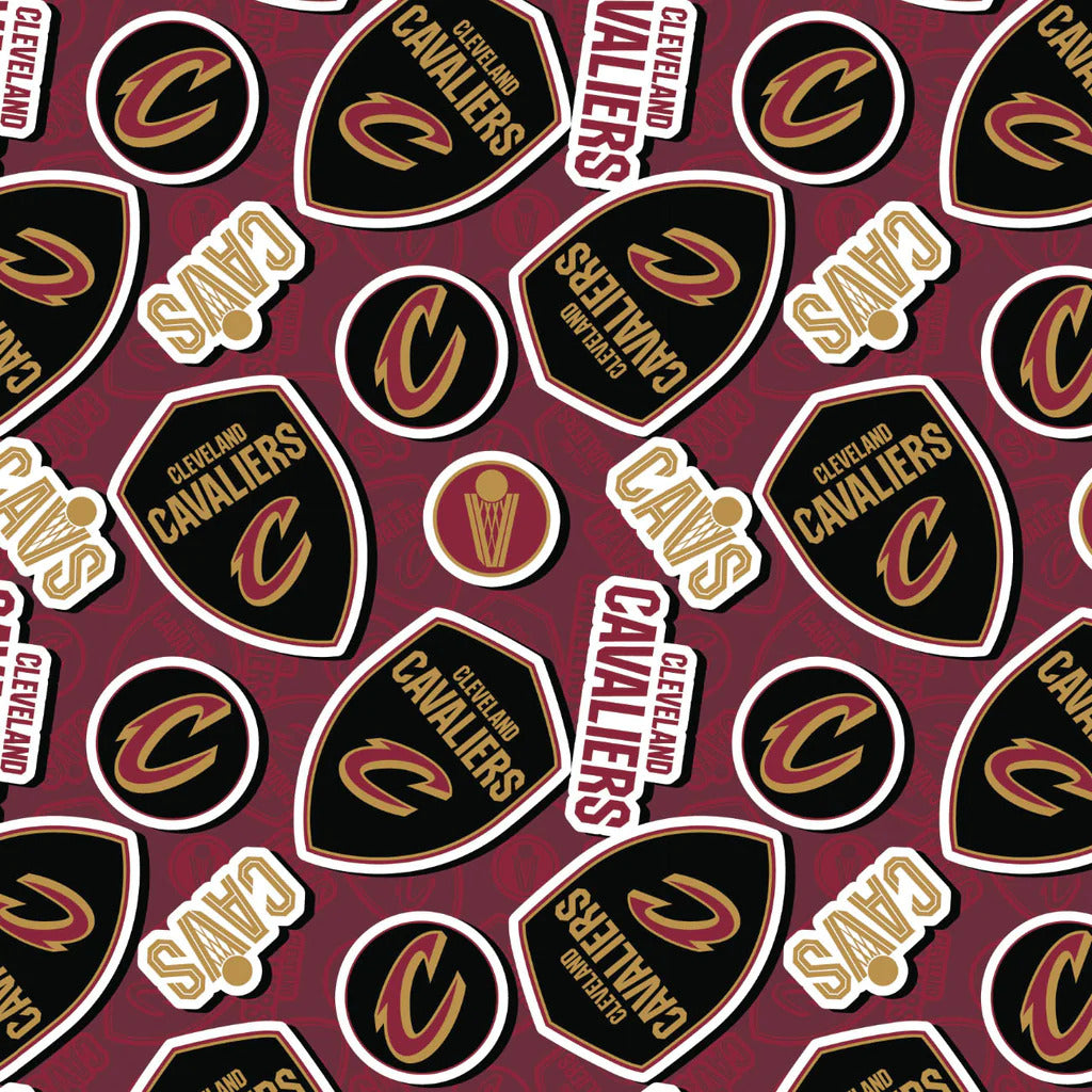 Cleveland Cavaliers NBA Basketball 2023 Sticker Toss Red Camelot Cotton Fabric