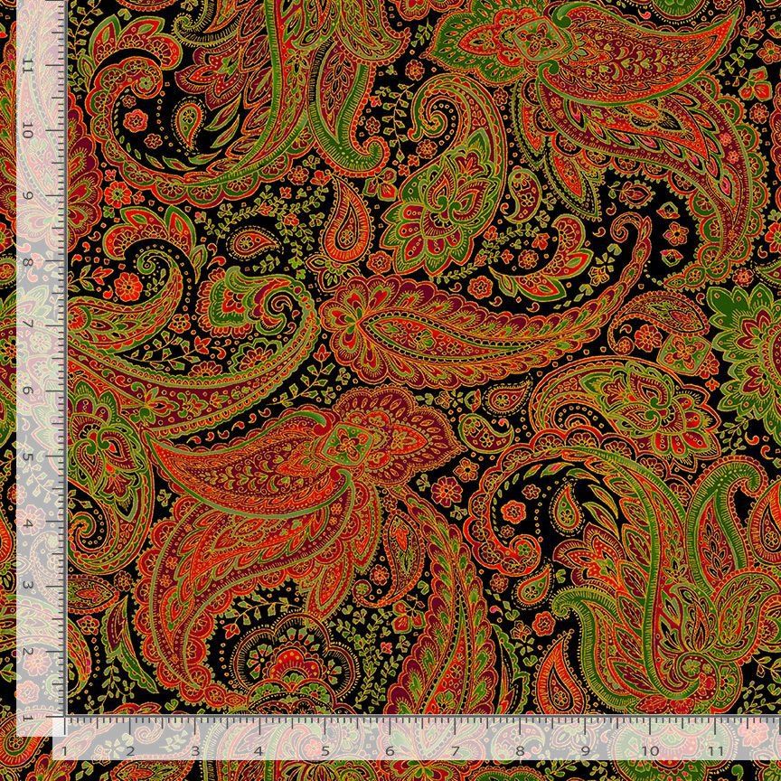 Deck the Halls Paisley Metallic Multi Timeless Treasures Cotton Fabric