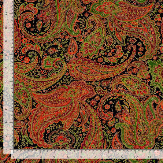 Deck the Halls Paisley Metallic Multi Timeless Treasures Cotton Fabric