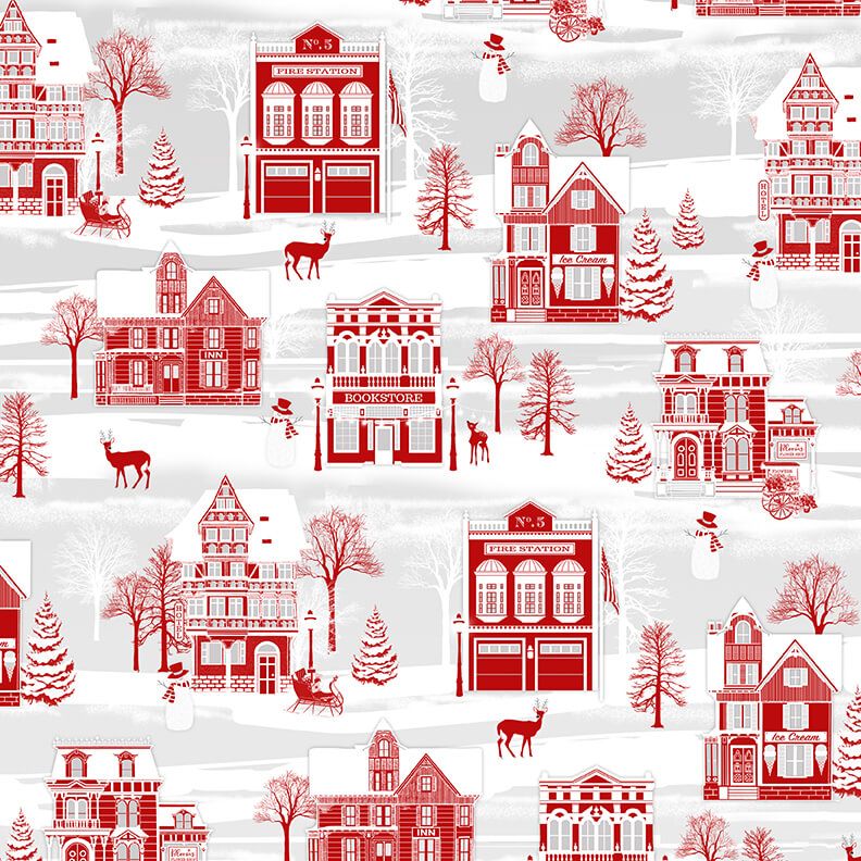 Holiday Lane Winter Village Gray Jan Shade Beach Henry Glass Cotton Fabric