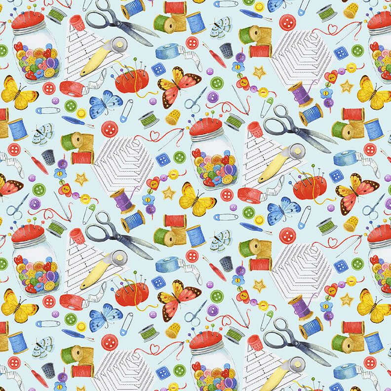 Just Sew Happy Tossed Sewing Accessories Multi Jane Alison Henry Glass Cotton Fabric