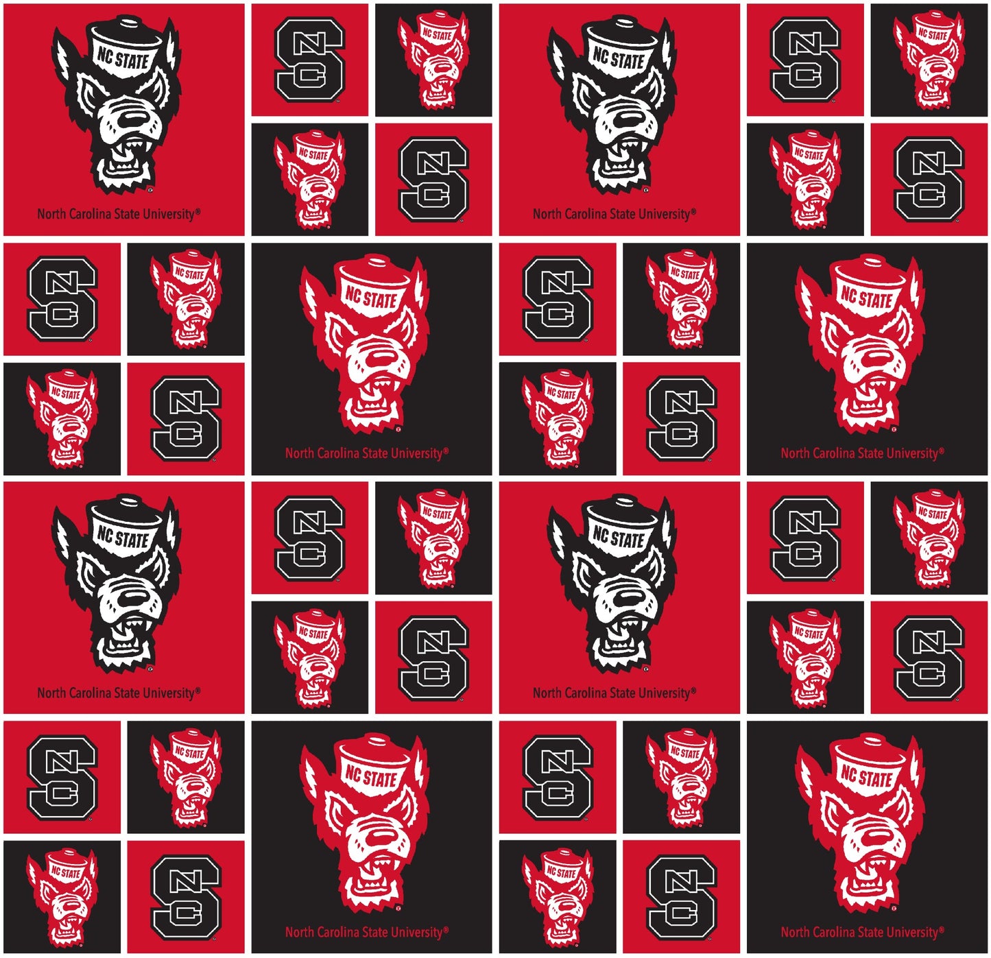 PRE-ORDER [DEC] North Carolina State Wolfpack NCAA College Blocks Sykel Enterprises Cotton fabric NCSU-020