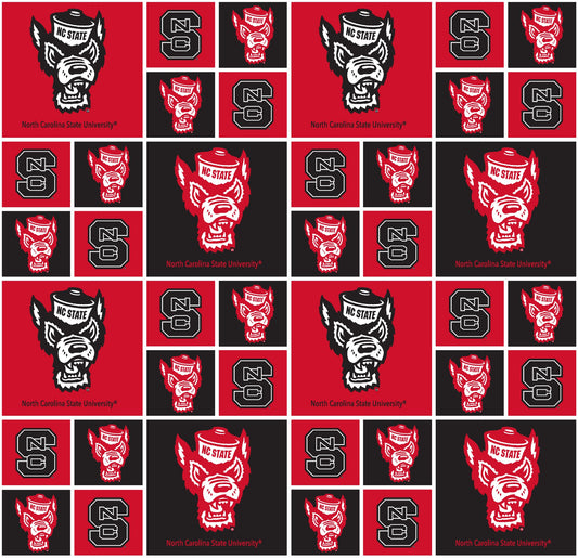PRE-ORDER [DEC] North Carolina State Wolfpack NCAA College Blocks Sykel Enterprises Cotton fabric NCSU-020