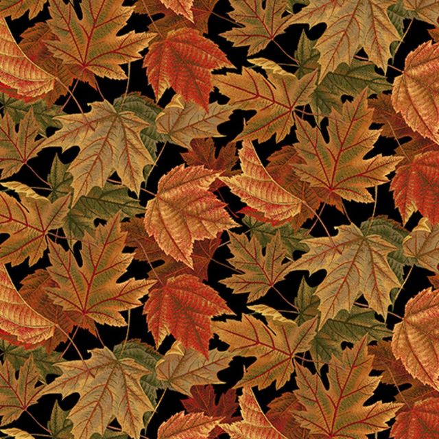 Turkey Time Autumn Foliage Black Skyline Studio Benartex Cotton Fabric