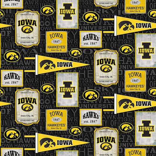 Iowa Hawkeyes NCAA College Vintage Pennant Sykel Cotton Fabric