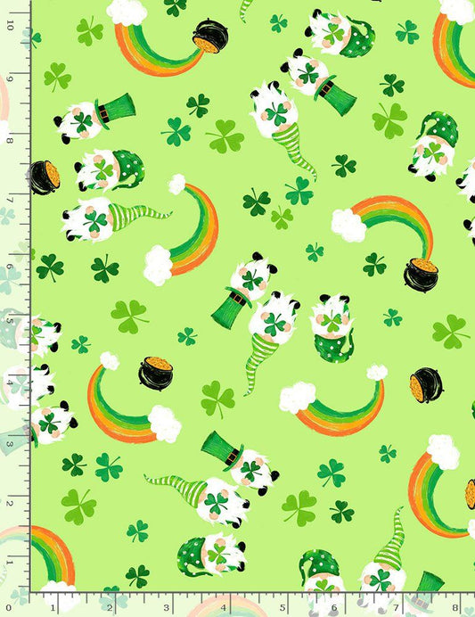 Leprechauns Tossed Leprechauns and Rainbows Green Good Luck Truck Timeless Treasures Cotton Fabric