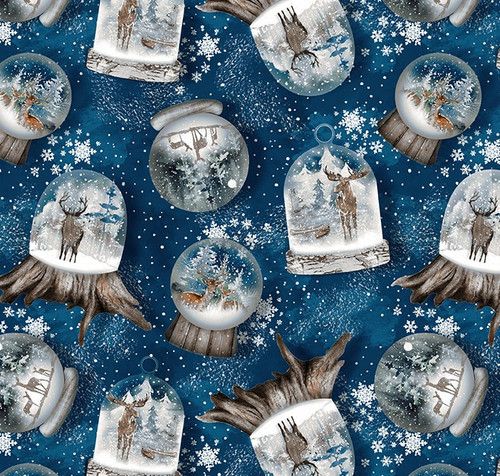 Cold Winter Morning Snow Globe Toss Dark Blue Kathleen Francour Studio E Cotton Fabric