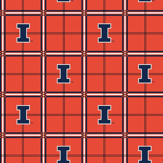 Illinois Fighting Illini NCAA College Plaid Sykel FLANNEL Fabric